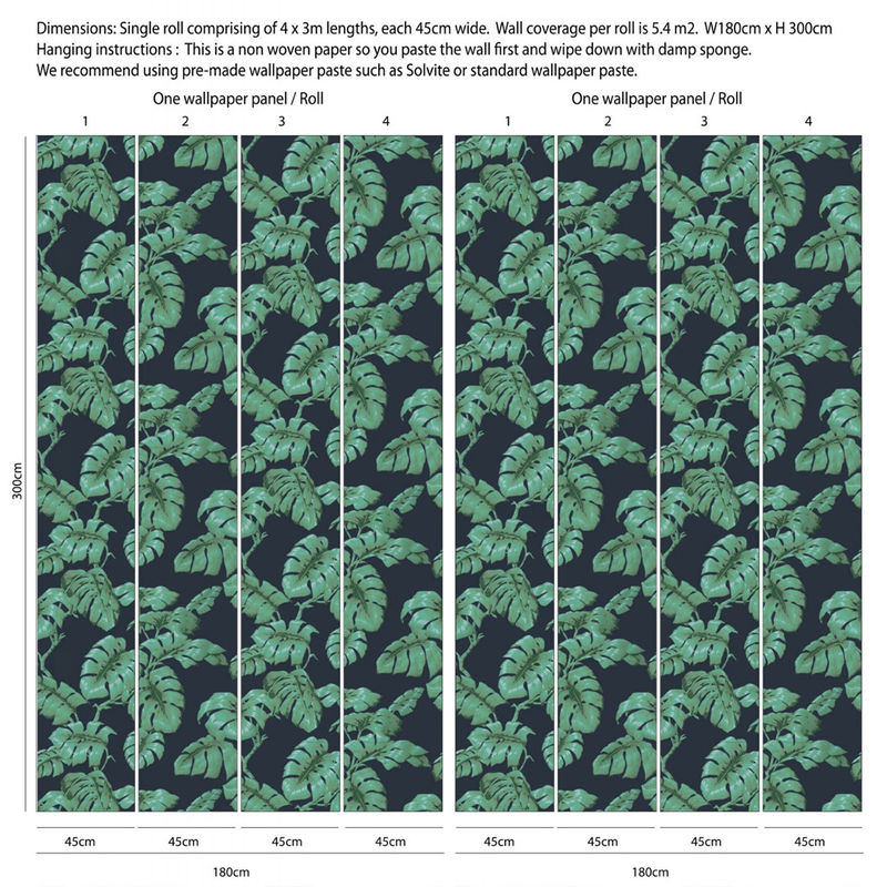 House of Hackney Wandtattoo Tarovine Mural in Midnight Green und Gold mit botanischem Floral-Design - Bild 2