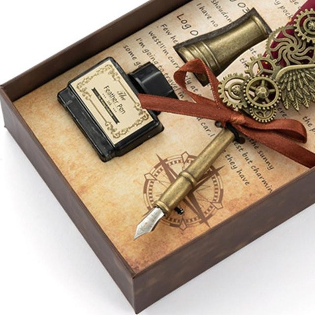 GoolRC Kielkielstift und Siegelwachsstempel Set im Retro-Stil mit Tinte in Rot und Gold - Bild 1