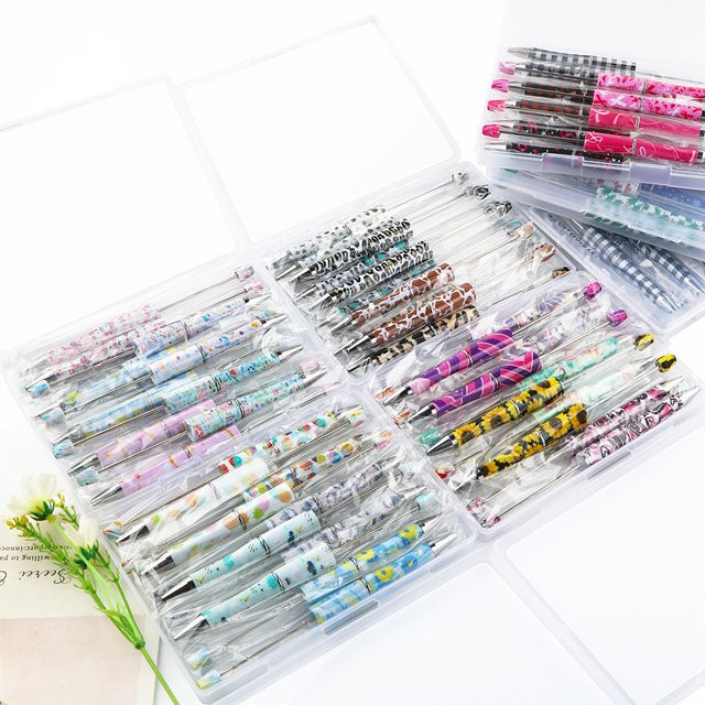 Sunrony 10er Set Kugelschreiber mit Perlen aus Kunststoff für DIY-Projekte, Mehrfarbig, Schwarze Tinte - Bild 1