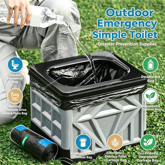 ATUOTIN Tragbare Notfall-Toilettenbeutel für Outdoor und Camping, geruchsdicht und biologisch abbaubar, Schwarz - Bild 1