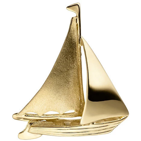 Colfem Anhänger Segelschiff, 925 Sterling Silber, gold vergoldet, teil matt, Unisex - Bild 1