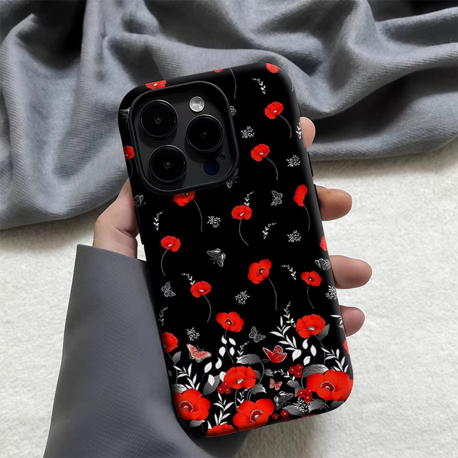 Scarlet Poppy Night iPhone Handyhülle mit doppelschichtiger Rückseite für iPhone 17 bis iPhone 8/Plus/Pro/Max/Pro Max - Bild 4