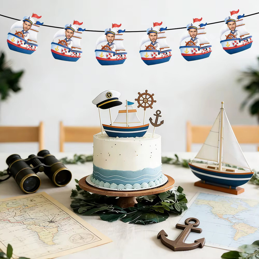 8-teiliges personalisiertes Marine-Fotobanner aus Papier für deine nautische Klassenparty und Abschlussfeier in Cyan - Bild 1