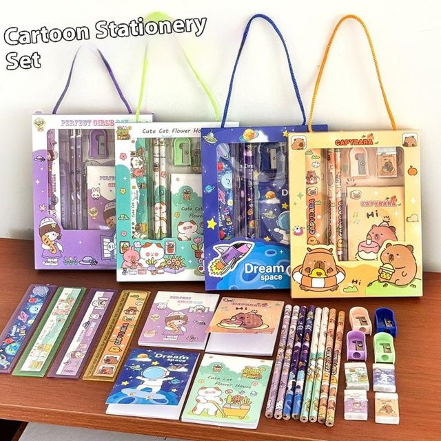 6-teiliges Capybara Schreibwaren-Set mit Bleistiften, Radiergummis und Anspitzer im Kawaii-Design für Kinder und Studenten, Mehrfarbig - Bild 1