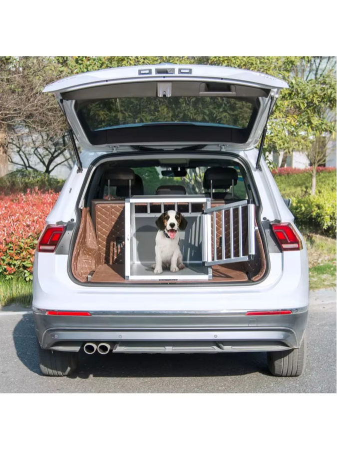 EUGAD Aluminium-Transportbox für Hunde und Katzen, atmungsaktiver Haustierkäfig für Innen und Außen, Grau, B/T/H: 69 x 54 x 50 cm - Bild 5