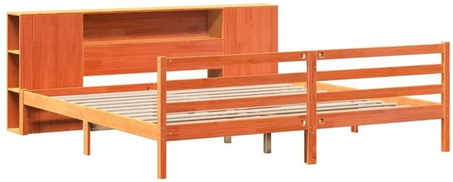 vidaXL Massivholzbett aus Kiefernholz mit Kopfteil und Regal in Braun, B/T/H: 200 x 200 x 205,5 cm - Bild 1