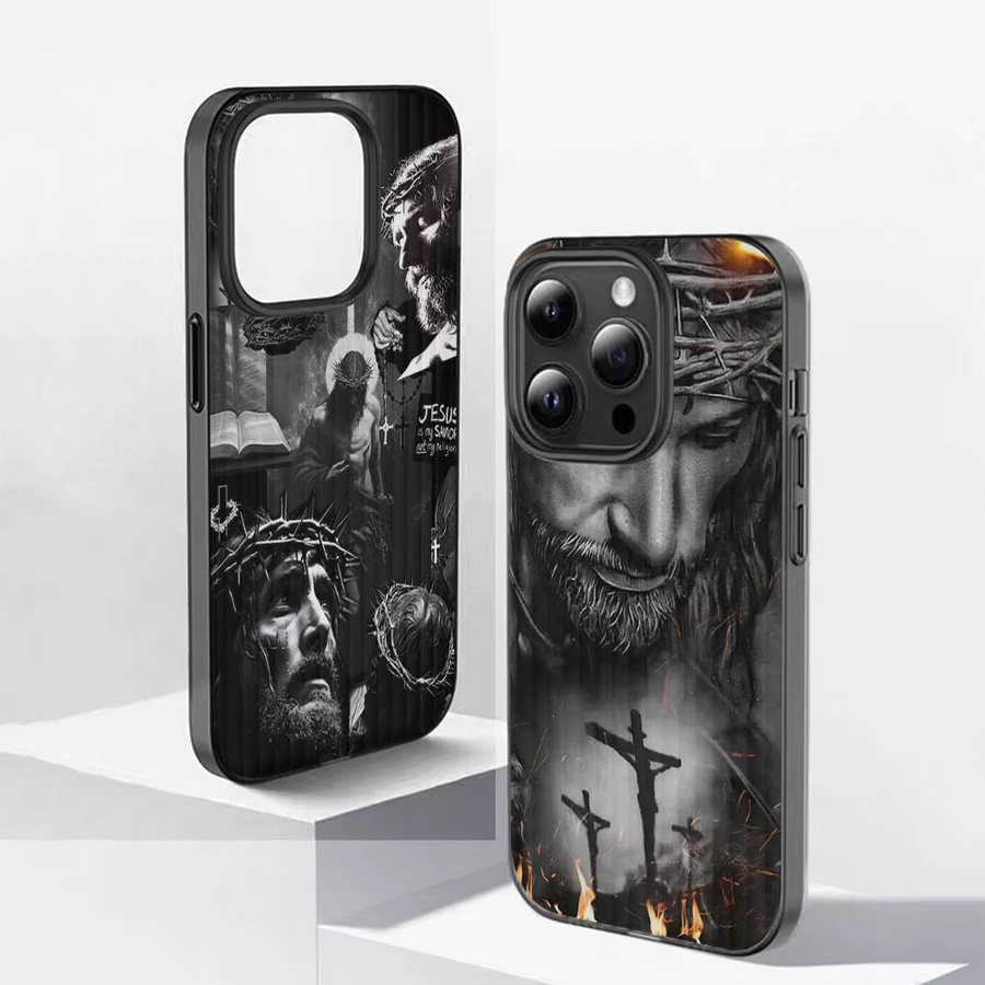 Handyhülle mit Jesus Kreuz und Heiliges Licht Wellenmuster für iPhone 11 bis iPhone 17 Air Pro Max in Schwarz Matt - Bild 1