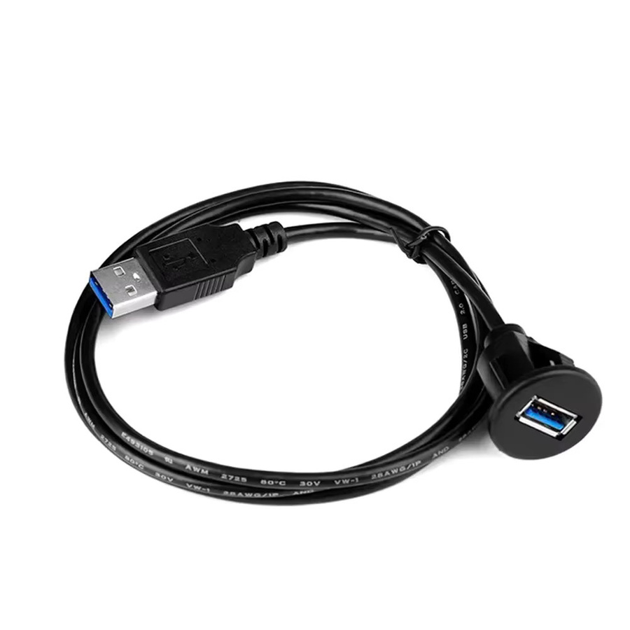 Wasserdichtes USB 3.0 Einbau-Verlängerungskabel mit Stecker auf Buchse für Auto, LKW und Boot, Farbe: Schwarz, Länge: 1 m - Bild 2
