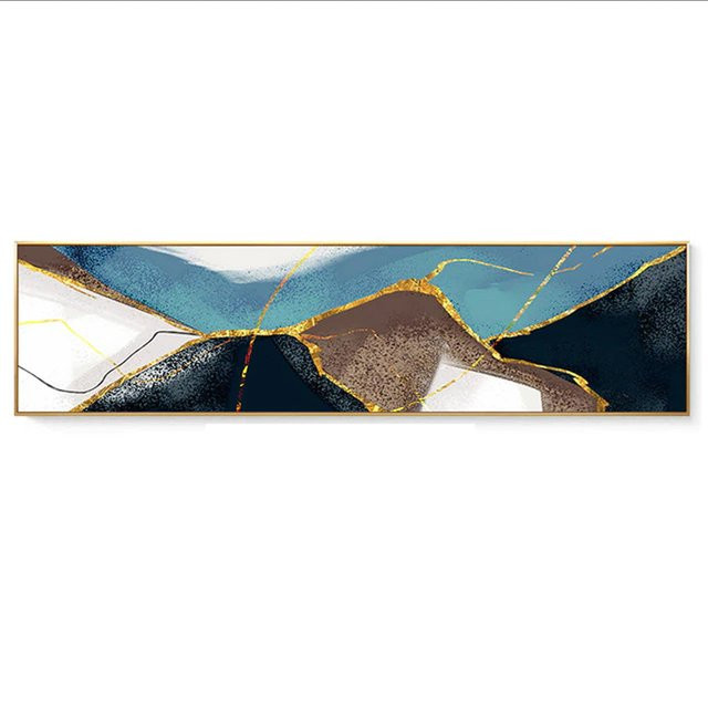 TPFLiving XXL Riesen Luxus Poster Leinwand Abstrakte Strukturen in Weiß, Blau, Grau und Gold, Breitbildformat, ohne Rahmen, Breite: 50 cm, Höhe: 200 cm - Bild 1