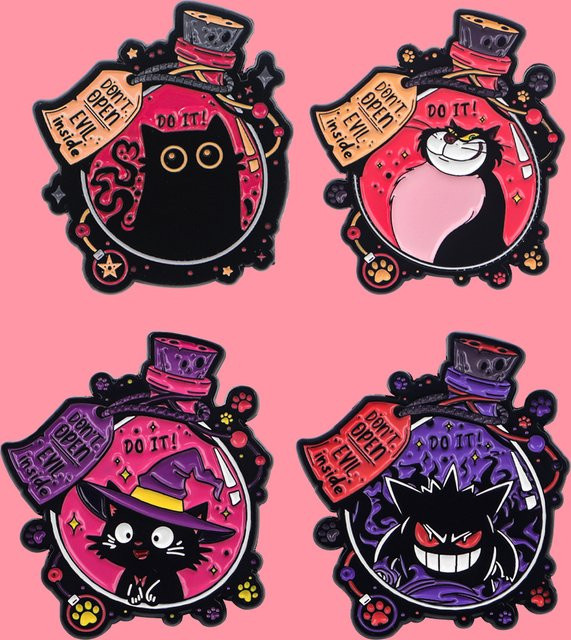 Brosche Emaille, schwarze Katze, Unisex - Bild 1