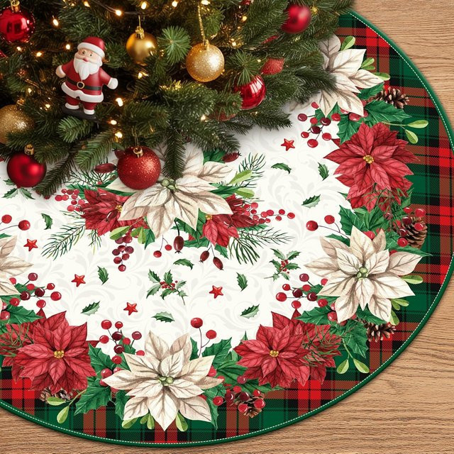 VIKAMA Weihnachtsbaumrock in Büffel-Karo-Design, runde Weihnachtsbaummatte zur Feiertagsdekoration, mehrfarbig - Bild 1