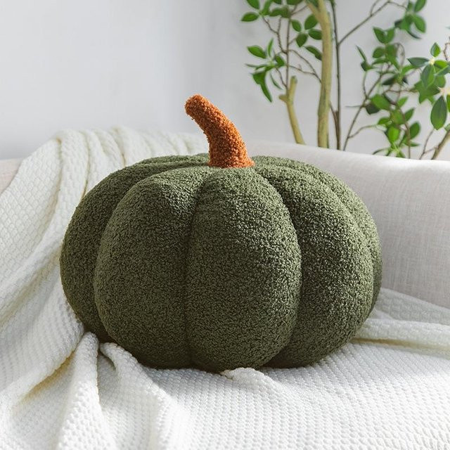 Kürbisförmiges Plüschkissen im nordischen Stil von Yiran toy, grün, Durchmesser: 35 cm - Bild 1