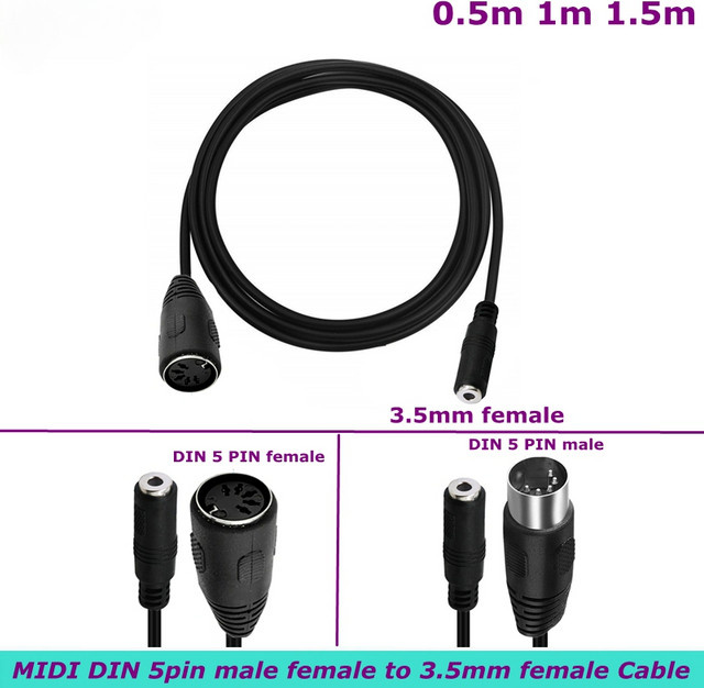 BSN Stereo-Audio-Adapterkabel von 3,5 mm Klinke auf 5-poligen MIDI-DIN-Stecker, Schwarz, Länge: 0,5 m - Bild 1