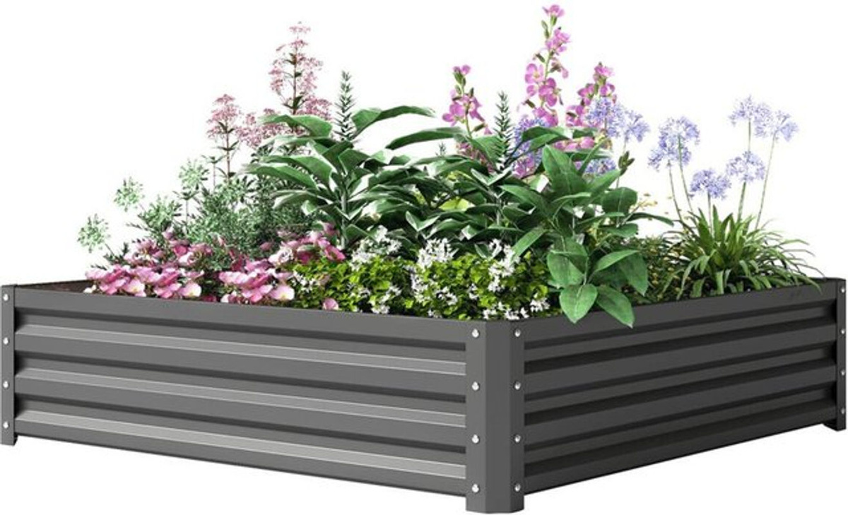 Outsunny Hochbeet aus Stahl als Blumenkasten und Gemüsebeet für Garten, Terrasse oder Balkon, Hellgrau, B/T/H: 120 x 120 x 30 cm - Bild 3