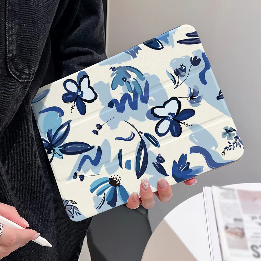 Samsung Tablet Hülle mit blauem Blumenmuster für Tab S9 Plus, S10 Plus, S7 FE und weitere Modelle - Bild 2