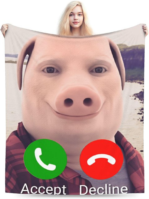 John Pork Plüschdecke aus Flanell für Kinder und Erwachsene, Mehrfarbig, B/T: 101,6 x 101,6 cm - Bild 1