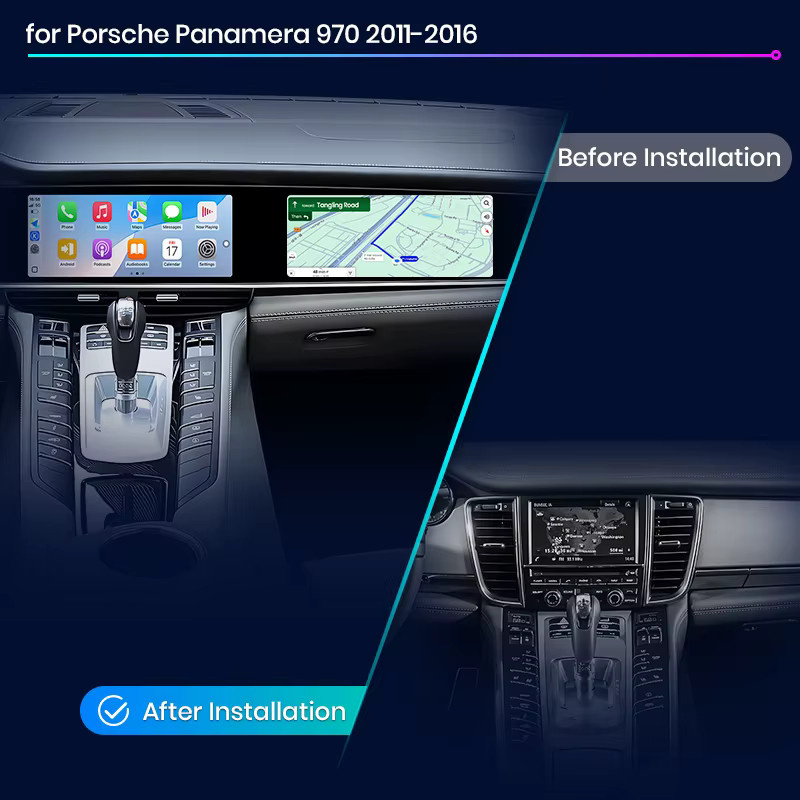 Junsun Qualcomm 2011 Autoradio für Porsche Panamera 2013-2018 mit Dual Screen, CarPlay und DTS Multimedia Player, Schwarz - Bild 2