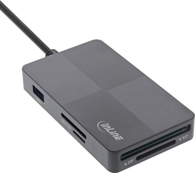 InLine USB 3.2 Multi Cardreader Hub mit 3 USB-A Ports und SD/TF/MS/XD/CF Slots in Grau (66772F) - Bild 1
