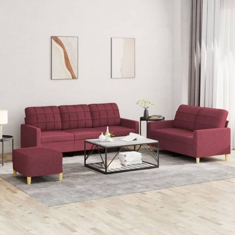 3-tlg. Ecksofa-Garnitur vidaxl in Rot aus Stoff mit Kissen im modernen Design - Bild 1