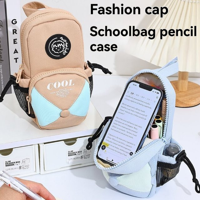 Kreative Schreibwarentasche im koreanischen Stil mit großem Fassungsvermögen und Hut-Design, Farbe: Schwarz - Bild 1