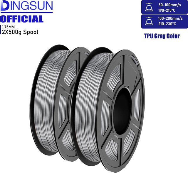 3D Maliang 95A-TPU Filament für FDM 3D-Drucker, 1,75 mm, Grau, 2 Rollen à 500 g (Gesamtgewicht: 1 kg) - Bild 1