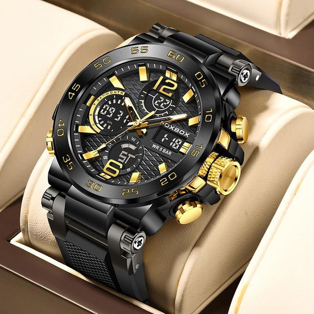 LIGE Armbanduhr, Quarz, Edelstahl, Gold/Schwarz, Herren, 5 ATM - Bild 1