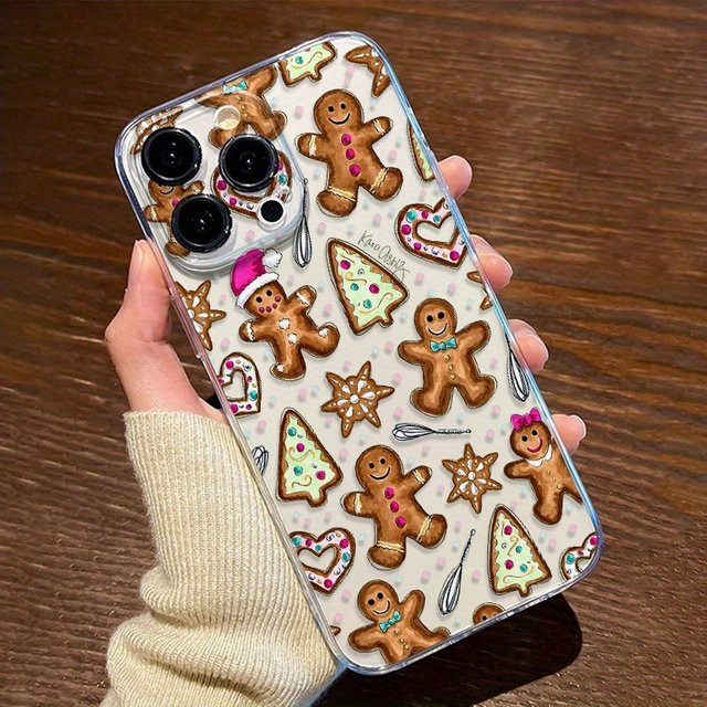 Transparente TPU-Handyhülle mit Weihnachts-Lebkuchenmann und Weihnachtsbaum-Muster für iPhone 11 bis iPhone 17 Pro Max - Bild 1