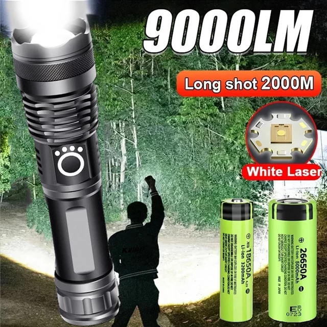 XIWANGFIRE LED-Taschenlampe in Schwarz, wiederaufladbare taktische Taschenlampe aus Aluminium mit Zoom für Outdoor und Notfälle - Bild 1