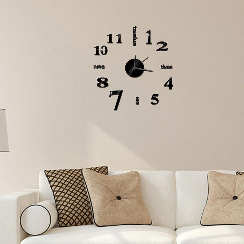 Tooarts DIY Wanduhr aus EVA und Kunststoff, rahmenlose Spiegel-Wanduhr in geometrischem Design, geräuschlos und analog, erhältlich in Schwarz, Silber oder Gold - Bild 2