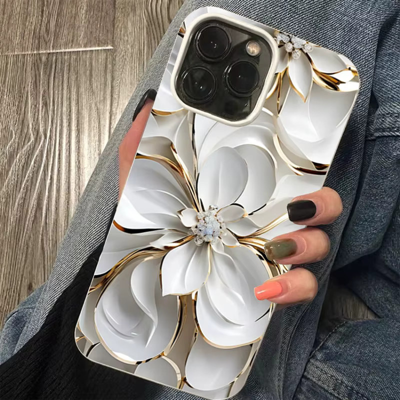 Stoßfeste Silikon-Handyhülle mit weißem Blumenmuster für Apple iPhone 17, 16, 15, 14, 13, 12, 11 Pro Max und Pro - Bild 2