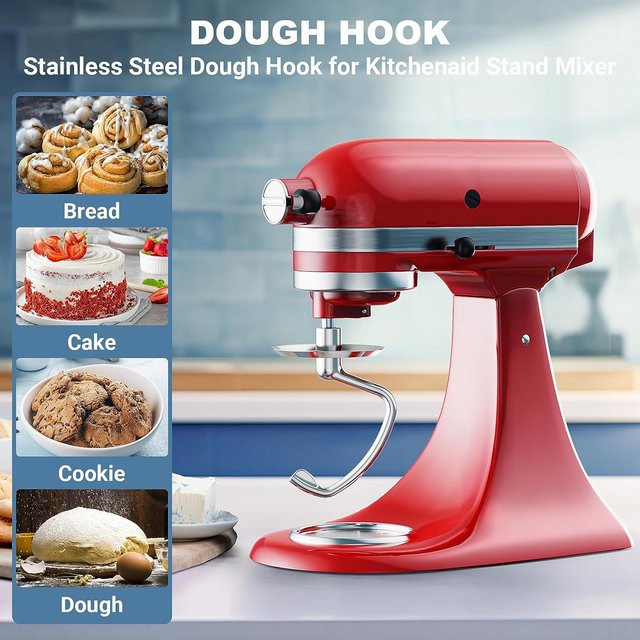 Edelstahl Teighaken in Silber als Ersatzteil für KitchenAid Kippkopf-Standmixer 1/2-5 Quart - Bild 1
