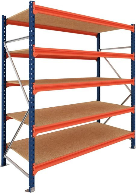 PROREGAL Schwerlastregal DOMINUS Weitspannregal mit 5 Ebenen und Spanplatten-Fachböden, Blau/Orange, B/T/H: 250 x 60 x 195 cm - Bild 1