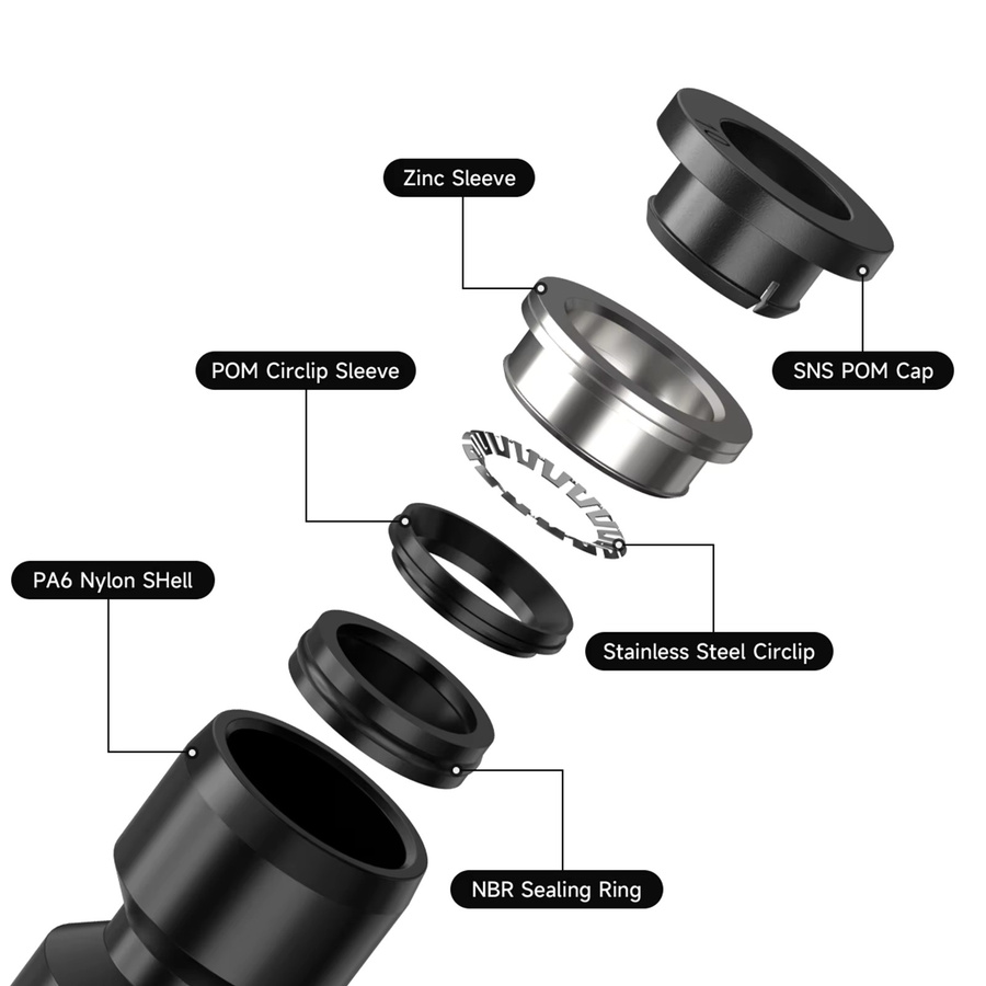 SteelShadow Pneumatik-Fitting-Kit für PU/PY/PV Schlauchrohre, Schwarz, Durchmesser: 4 mm, 6 mm, 8 mm, 10 mm, 12 mm, 14 mm, 16 mm - Bild 2