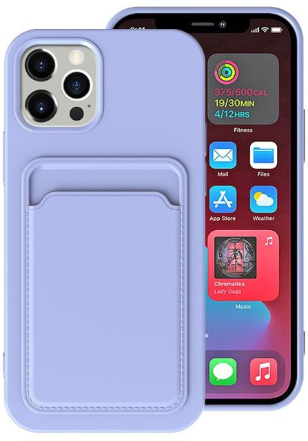 Stoßfestes iPhone 14 Brieftaschen-Cover aus mattem TPU mit Push-Kartensteckplatz in Lila - Bild 1