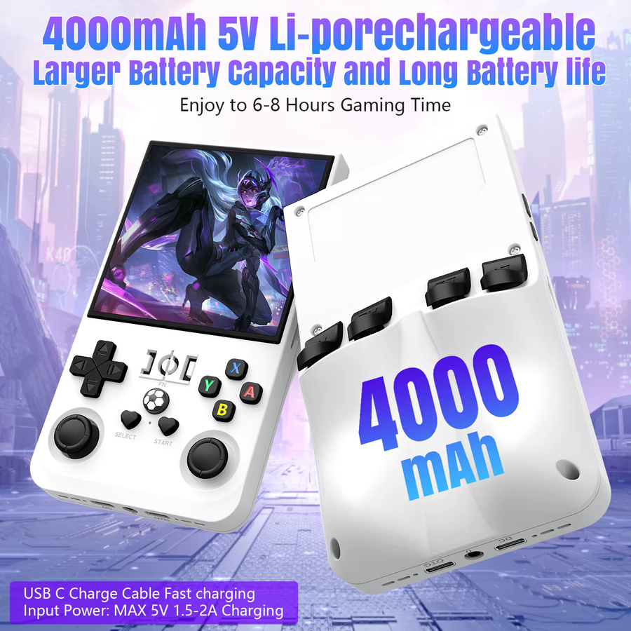 XISKT R36MAX Retro Handheld-Spielekonsole in Weiß mit RK3326 Chip, 4 Zoll Bildschirm und 64/128G Speicher für über 18000 Spiele - Bild 2
