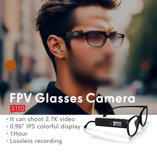 BAJEAL 2K Tragbare Videokamera mit Anti-Shake, 110° Weitwinkelobjektiv und WLAN, Intelligente Headset-Brille für Video- und Tonaufnahme, Schwarz - Bild 1