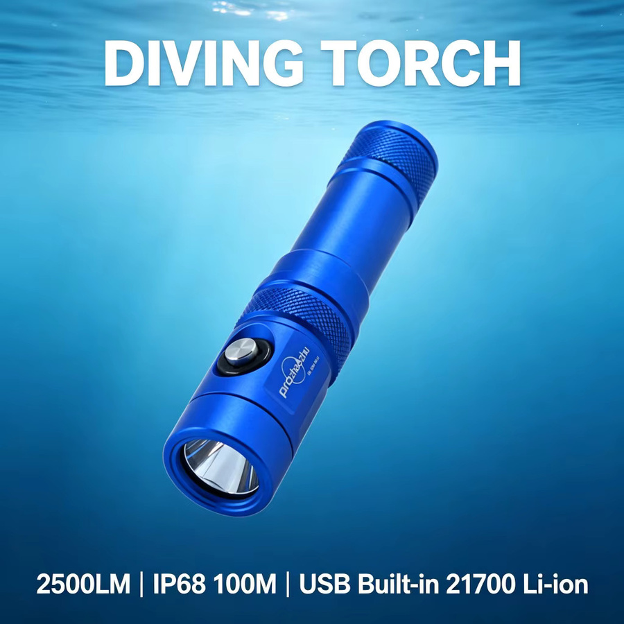 PROZHAZHU DL-B50 Blaue LED-Tauchlampe mit 2500LM, IP68 wasserdicht, USB-C wiederaufladbare Unterwasser-Angellampe für die Tiefsee - Bild 3