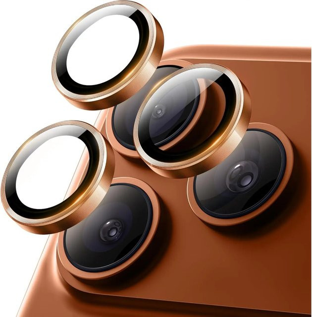 Kamera-Objektivschutz für iPhone 17 Pro Max mit gehärtetem Glas und Metallrahmen in Orange - Bild 1