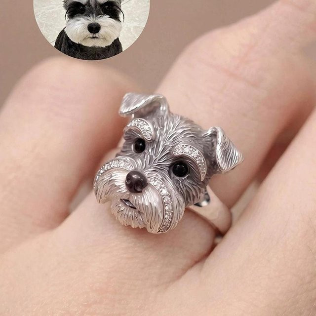 SHAI Ring Hundekopf-Design, Silber, Schwarz, Kinder - Bild 1