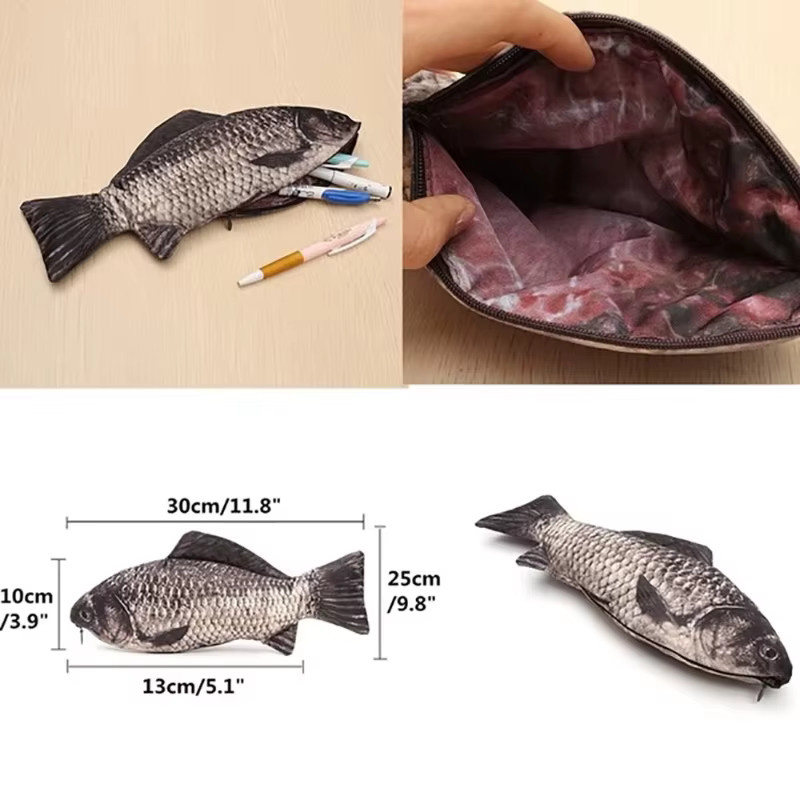 Fischförmiges Federmäppchen in Rot als lustiges Stifteetui und Münzbörse aus Textil - Bild 4
