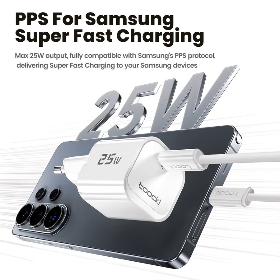 Toocki 25W GaN USB-C Schnellladegerät mit PD3.0 und QC3.0 in Weiß - Bild 3