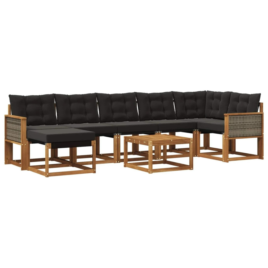 vidaXL Outdoor-Sofagarnitur L-Form aus Akazienholz mit 8 Kissen in Natur und Schwarz - Bild 2