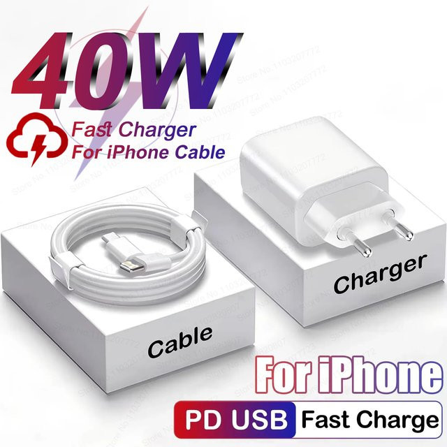 40W USB-C PD Schnellladegerät mit USB-C Kabel für iPhone 16 15 14 13 12 11 Pro Max Plus in Weiß - Bild 1
