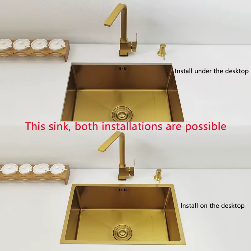 CKWS Küchenspüle aus Edelstahl 304 in Gold, Unterbau-Waschbecken für Bar oder Küche, B/T/H: 45 x 40 x 20 cm - Bild 3