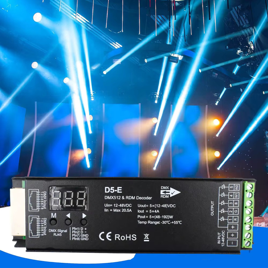 CENFAYA 5-Kanal-DMX-Decoder mit RDM-Digitalanzeige, PWM RGBCCT LED-Dimmer-Treiber für RGBW, RGB und CCT, Schwarz - Bild 5