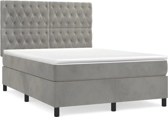 vidaXL Boxspringbett mit Matratze in Hellgrau aus Samt, B/T/H: 140 x 190 x 118 cm - Bild 1