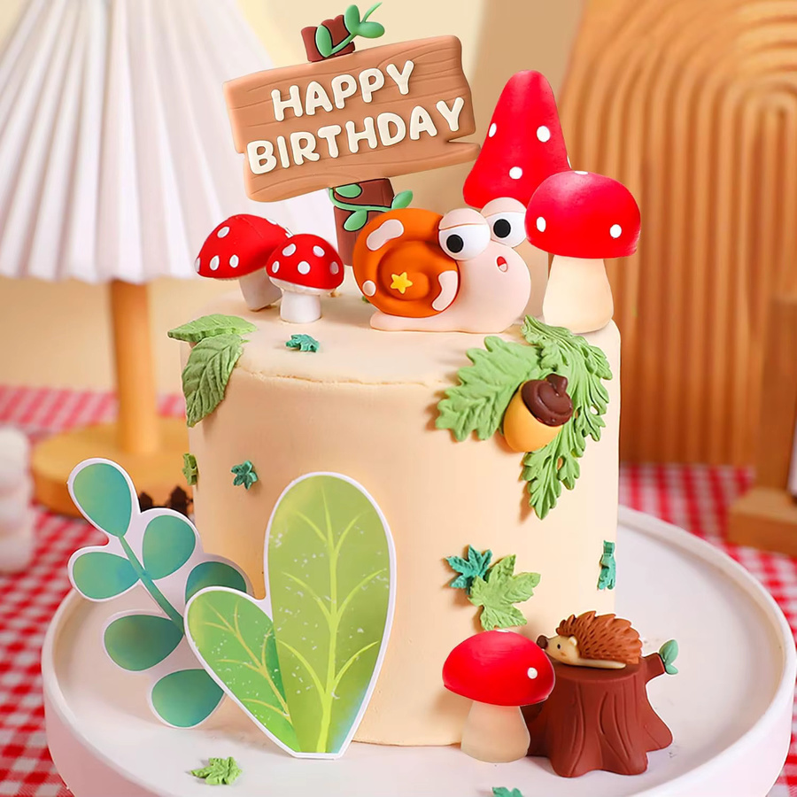 LaVenty Woodland Cake Topper mit Pilzen und Schnecken in Rot für Wald-Themen, Babyparty und Geburtstag - Bild 2