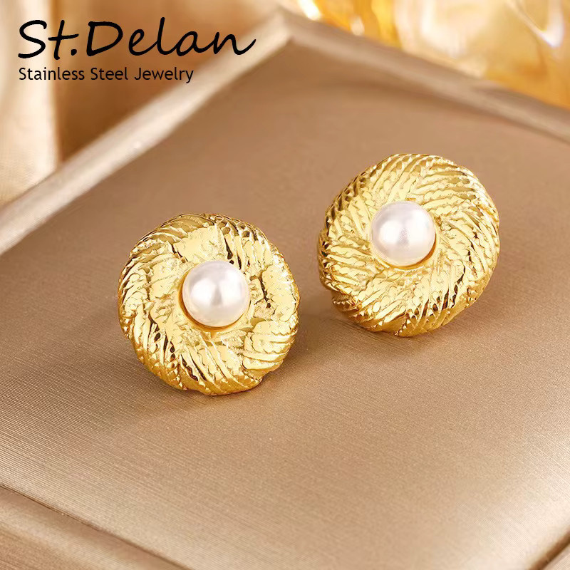 St.delan Ohrstecker Edelstahl, Gold, Perle, Damen, Vintage - Bild 3