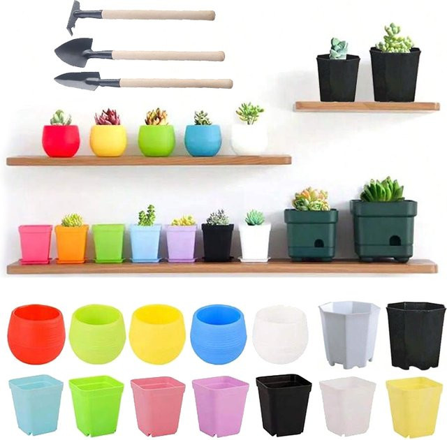 Blumentopf Set von IFITU PUBO aus Kunststoff in Grün und Multicolour für Sukkulenten und Zimmerpflanzen - Bild 1