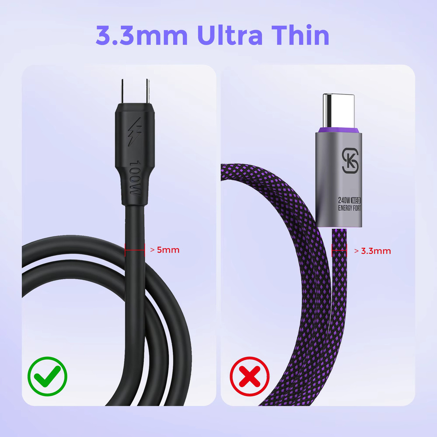 MOSHOU USB-C zu USB-C Kabel 240W in Purple für schnelles Laden von iPhone, Samsung und Laptops - Bild 4